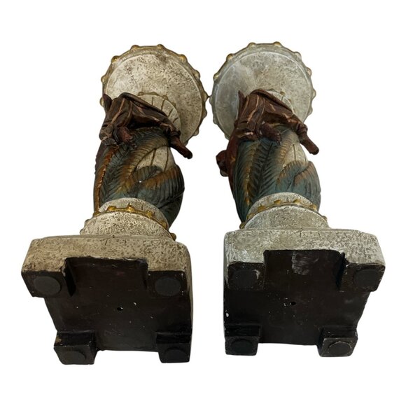 Pair of Vintage Monkey Candle Holders – Polystone Resin, Hand-Painted Pedestals, - Picture 5 of 5